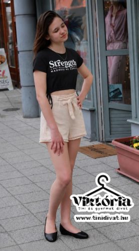 Lány gumis derekú short lenge bézs
