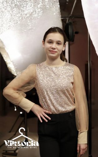 Lány flitteres felső rózsaszín púder 