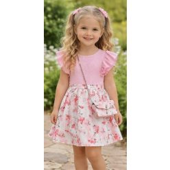 Lányka rózsaszín lepkés fodros ruha táskával