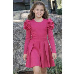 Lány alkalmi ruha virágszirom vállrésszel pink