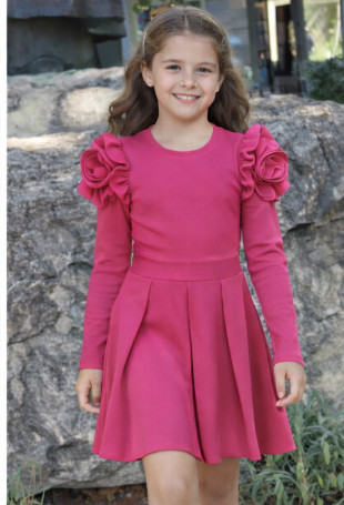 Lány alkalmi ruha virágszirom vállrésszel pink