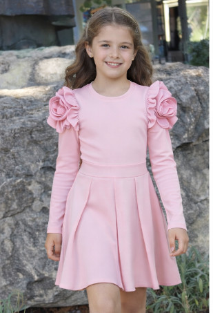 Lány alkalmi ruha virágszirom vállrésszel rózsaszín 
