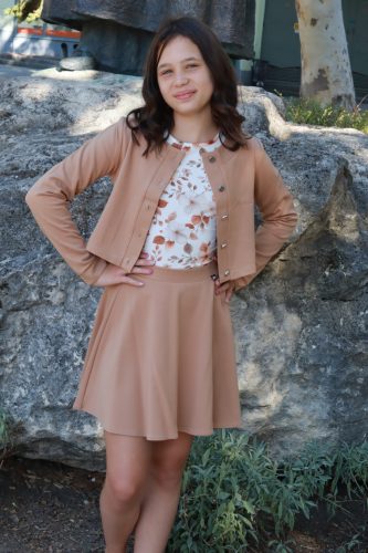 Lány blézer szoknyás Pamut együttes caramell 