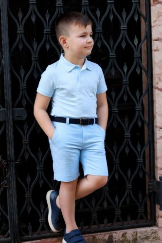 Fiú galléros teniszpóló világoskék 