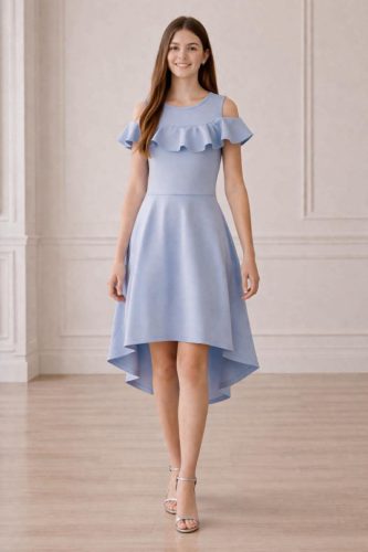 Lány fodros vállrésszel ruha kék 