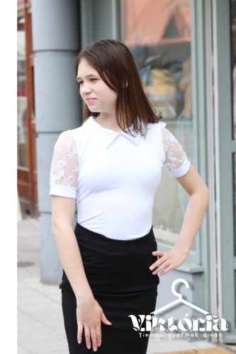 Lány pamut rövid ujjú tüllős felső 