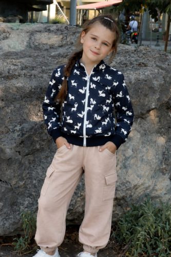 Lány cicás cipzáras pulóver 