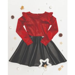 Lány piros csillogó alul bőr hatású ünneplő ruha 