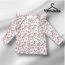   Lány pamut fodros vállrésszel virág mintás felső 100%pamut magyar varróműhelyből 