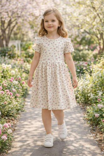 Lány virág mintás pamut ruha