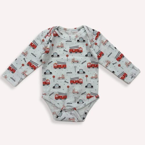 Baby Hosszú Ujjú Body Fehér Tűzoltós