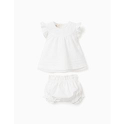   Pamut blúz és nadrág, fodrokkal szőve újszülött lányoknak, fehér